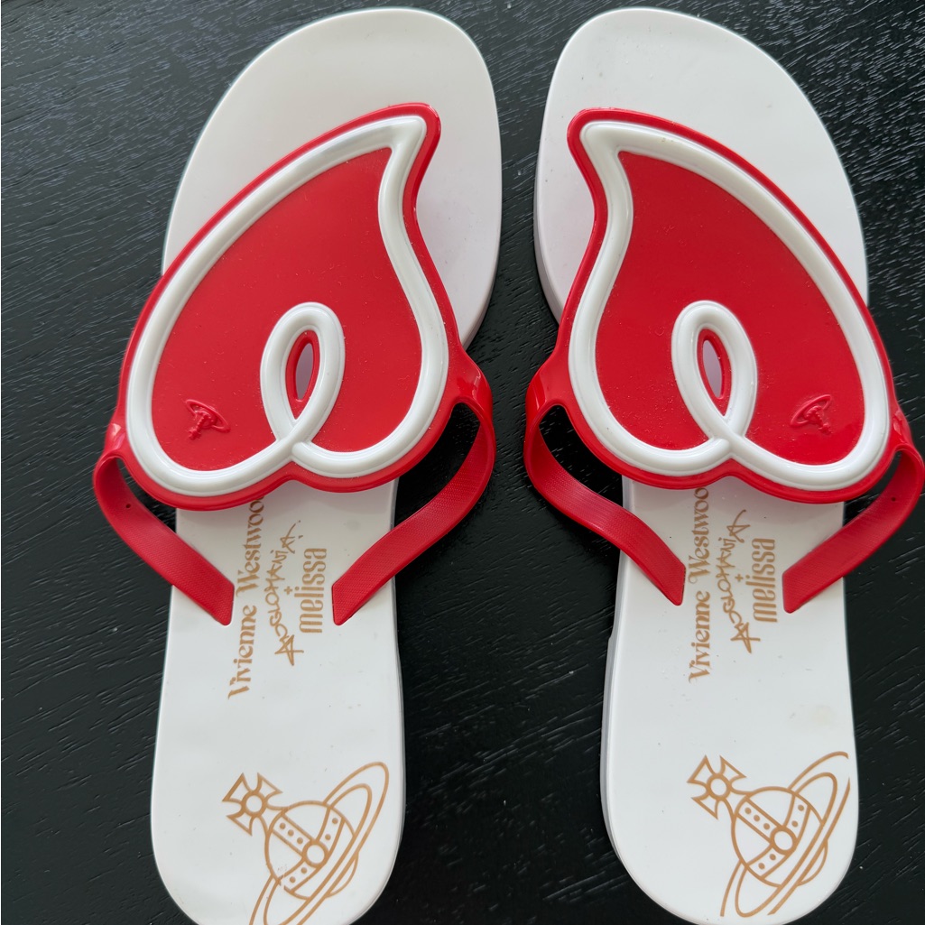 Vivienne Westwood White And Red Heart Sandal Slides